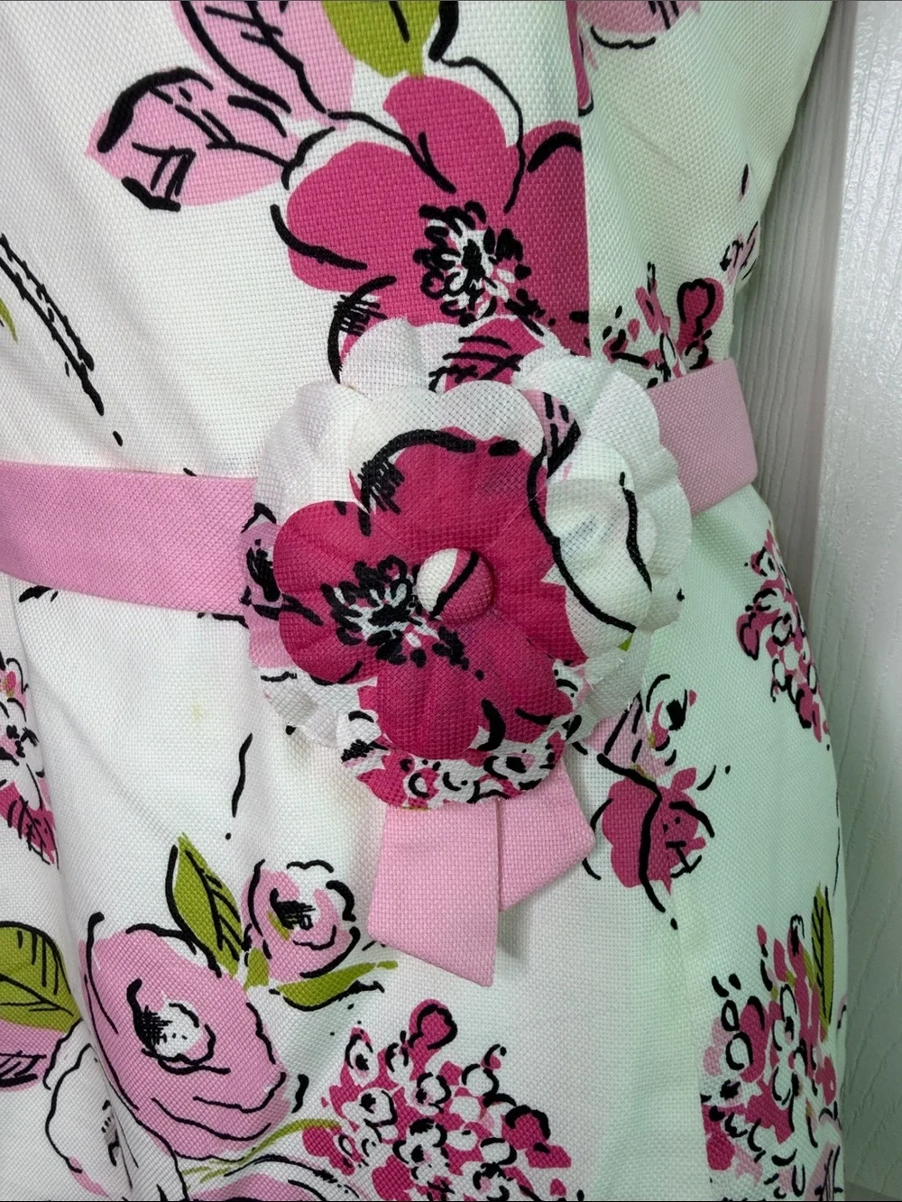 VINTAGE LOFT Cream Pink Green Floral Strapless Fit & Flare Dress Silk Cotton 4